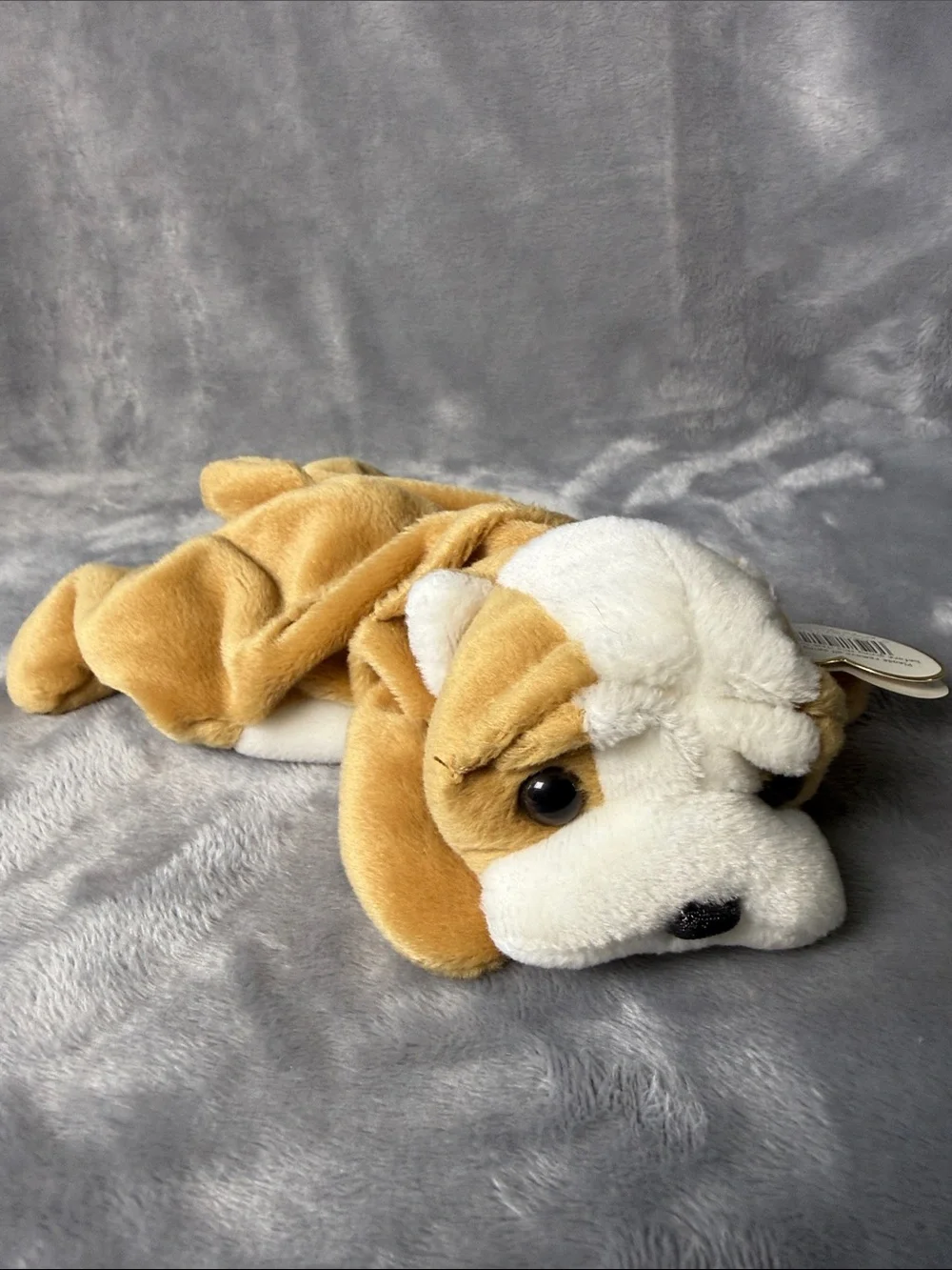 Ty Tan and White Plush Puppy with Heart Tag